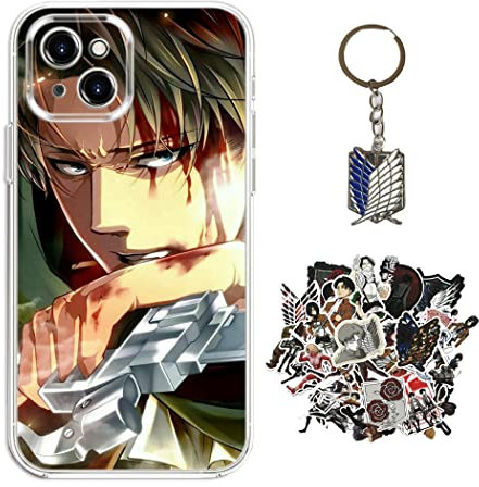 Staremeplz Attack -on Titan Hülle für iPhone 12 Anime Handyhülle [Mit Schlüsselbund und 50pcs Aufkleber] Cartoons Transparent Silikon Case Hülle für iPhone 12