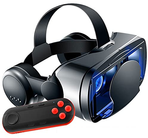 TPWEWRX 3D Black VR Brille Virtual Reality Headset mit Gamepad für 3D VR Filme & VR Spiele Anti Bluelight Einstellbares Pupillen-Augenpflegesystem für Android & IOS Smartphones (B)
