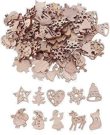 EXCEART DIY Christmas Decorations 100pcs Wooden Slices in Vintage Style for Tree Ornaments