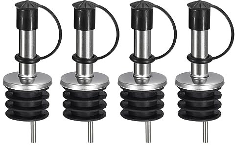 QUARKZMAN Acciaio Inossidabile Bottiglia Versatori, 4pz Oliva Olio Beccuccio con Gomma Polvere Tappi, Vino Versatori Liquore Versa Beccucci per Vino Liquore Caffè Aceto Bottiglie (Nero)