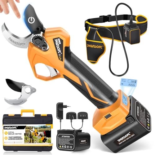 [Silencioso y Duradero] SWANSOFT PRU36 Tijeras de Podar Electricas, Profesional 36mm 16,8V 900W 4Ah+2Ah Tesouras de Poda Podadora Electrica Bateria | Tijeras Podar Bateria Corte Progresivo Viñas