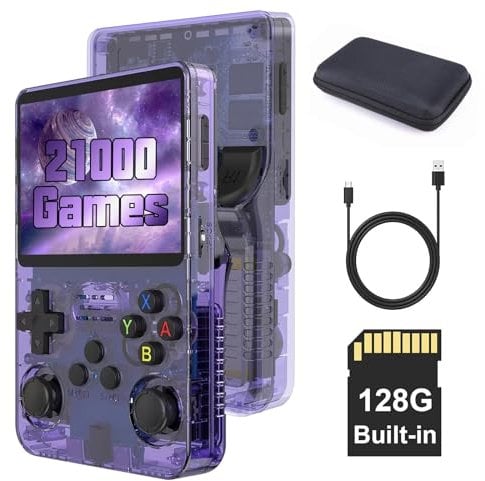 Consola de juegos portátil R36S, con sistema Linux de código abierto, tarjeta TF de 128 G, 20 000 juegos retro, pantalla IPS de 3,5 pulgadas, retro, batería de 3000 mAh, con bolsa