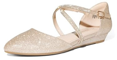 DREAM PAIRS Women's Casual Pointed Toe Ballet Comfort Soft Slip On Flats Shoes with UK Ladies Strap,Size 9,Gold-Glitter,SDFA2402W