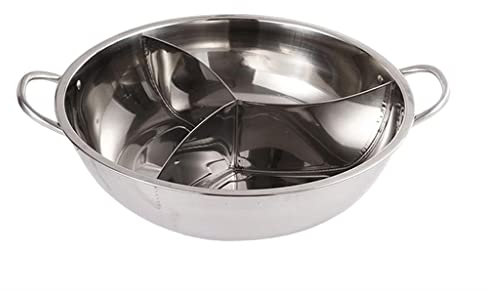 Chinese Chafing Dish Pot Cookware with 3 with Divider for Non-stick surface Kitchen Restaurant (Color : Silver, Size : 32cm) (Silver 32cm)