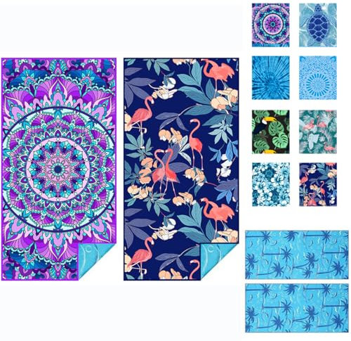 2 PCS Strandtuch Mikrofaser Beach Towel Badetuch Sandfrei XXL Schnelltrocknend Strandhandtuch Damen Strandtücher Sommer Zubehör Handtuch Strand Mädchen Geschenke für Damen 180*90 Mandala+Rotkranich