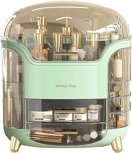 Makeup Storage Organizer, Large Skincare Organizers Cosmetic Display Case with Lid, Light Green, cosmetic organizer