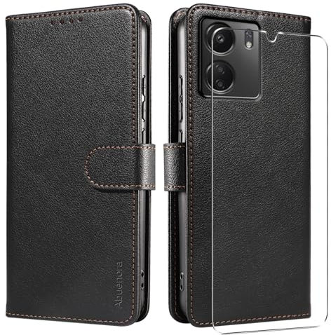 Abuenora Funda para Xiaomi Redmi 13C 4G / Redmi 13 C/Poco C65 con Protector de Pantalla, Carcasa Libro con Tapa de Piel Cuero [Bloqueo RFID Antirrobo] Flip Case - Negro
