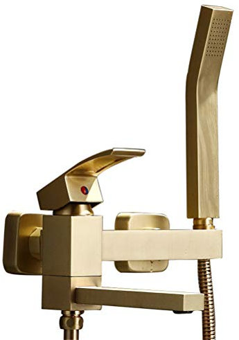 Robinet de baignoire avec douchette à main, mitigeur de baignoire mural en laiton cascade, or brossé, mitigeur de remplissage de baignoire, douchette à main incluse, robinets de douche avec douchette