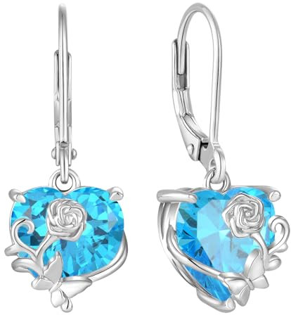 YL Orecchini Cuore Rosa Farfalla in argento 925 con Orecchini da Donna Mamma in pietra portafortuna di marzo acquamarina