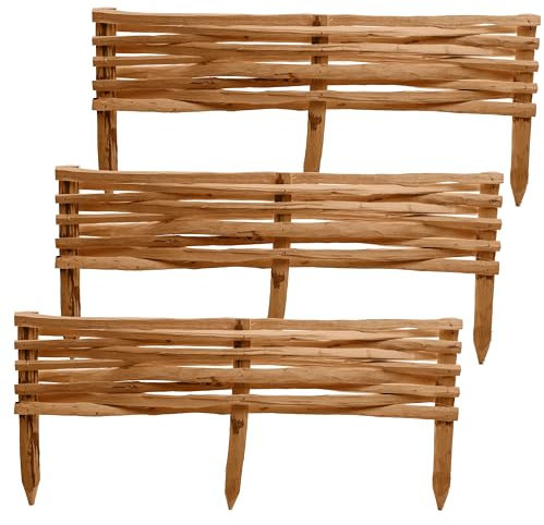 BOGATECO Lot de 3 clôtures de jardin en bois de noisetier - 90 cm x 20 cm - Bordures de parterre - Clôture en lattes - Parfait comme bordure de parterre ou de délimitation de chemin - Marron