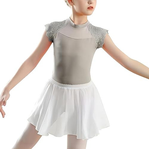 Ballettkleidung Mädchen Spitze Ballett Body Ballettkleid Balletttrikot Balletttrikot Tanzkleid Ballettbody Gymnastik Tanzbody Trikot Ballettanzug Grau