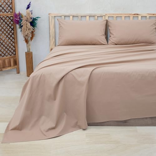 Vency Set Lenzuola Una Piazza e Mezza Cotone Cappuccino 3 Pezzi - Completo Lenzuolo con Angoli 120x200cm, Lenzuolo Sopra e 1 Federe 50x80cm