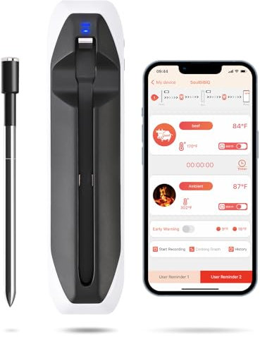 Thermometre viande numérique, thermometre cuisine sans fil intelligent, thermomètre alimentaire à distance de 500 pieds avec Booster Bluetooth | pour BBQ, Four, Grill