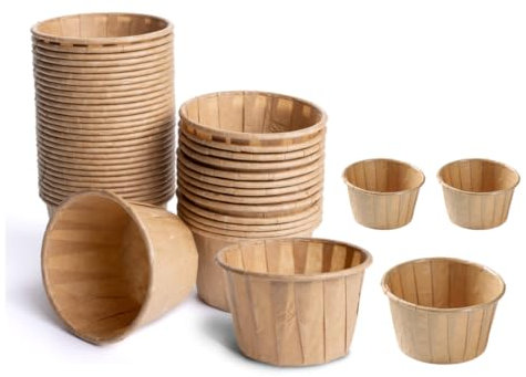 HOT BARGAINS 1000 x 2oz Kraft Brown Paper Souffle Cups Disposable Waxed Paper Ramekins Sauce Pots Portion Cups Condiment Pots Sauce Dipping Pots (Brown, 2oz)