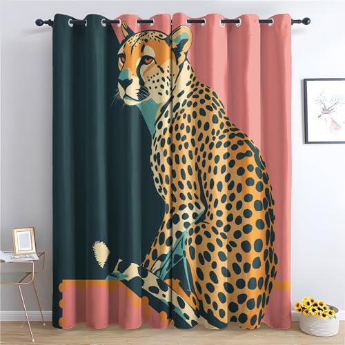 Leoparden Vorhang, Tierwelt Gardinen mit Ösen 2er Set Verdunkelungsvorhang, Dschungel Tier Vorhänge, Wohnzimmer Schlafzimmer Kinderzimmer Blickdichte vorhänge, 280x260 cm oi2&-144