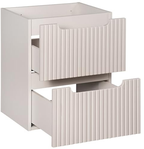 Lomadox Mobile da bagno 50 cm cashmere beige scanalato armadio frontale lavabo 2 cassetti estraibili (larghezza x altezza x profondità) ca. 50/57/39 cm