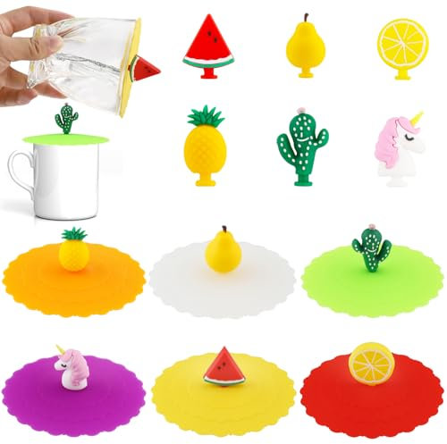 Silikon Glasabdeckung Trinkglas, Vexillic 6 Stück Anti Staub Silikondeckel für Trinkgläser Wiederverwendbar 10CM Tasse Deckel für Gläser Kaffee Bierkrug Wassergläser Weinglas