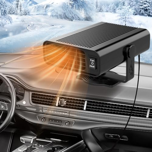 XPJBKC Car Heater, 12V Car Heater Defroster, Portable Car Windshield Defroster Demister, Auto Heater Defroster with Fast Heating & Cooling Function, Plug-in Cigarette Lighter, 360° Rotation, Black