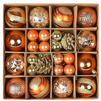 Christmas Baubles for Tree Decorations, Shatter-Free Shiny Ornaments, DIY Party Decoration (B Orange, 36 Pieces)