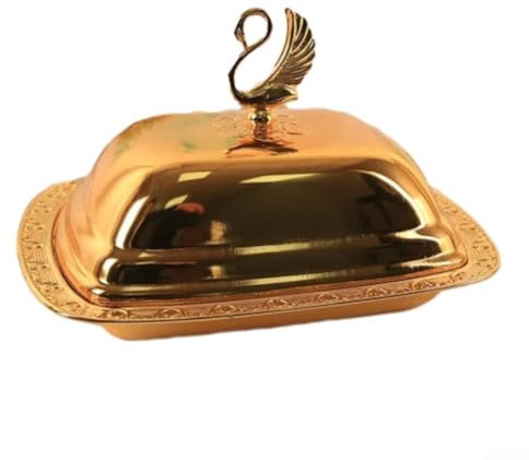 Elegant Design Stainless Steel Butter Dish Box Tray with Lid Addition to Your Kitchen Supplies (Gold)