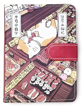 Zusammensetzung Notebook mit Magnetverschluss, Schulsachen Tagebuch Notizbuch Japanische Cartoons Gedruckt Cover, A5 Lined Schreibbuch Handmalerei Cover Notizbuch Pad Autotyp Handgezeichnetes (Katze)