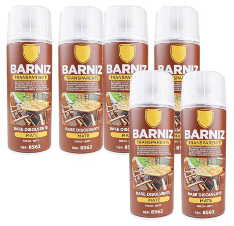 various Pintura Spray Barniz Mate de 400 ml Adecuado para las Superficies de Metal, Madera y Plástico Pack de 6 Unidad