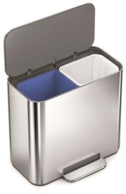 simplehuman 15L Mini Recycler Step Can, Doppelfach-Mülleimer für Hotel, Büros und kleine Räume, gebürsteter Edelstahl