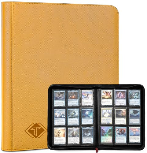 Kartenbinder mit 9 Fächern, PU-Karten-Ablums, Sammelkartenhalter, seitliche Einschubtaschen, Sportschwarz (Gelb, 432 Taschen)