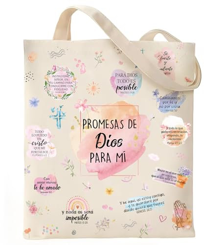 VeloKomo Christliche Bibel-Tragetasche – Geschenk für Gläubige aus Segeltuch, für Damen, spanische Promesas De Dios Para Mí Regalos, Cristianos, Versículos Bíblicos En Español, inspirierender Vers,