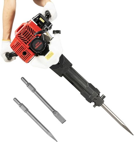 Charocean 2-Stroke Petrol Demolition Hammer 52CC 1900W Concrete Breaker 1500BPM Jack Hammer with 20-55J Impact for Rock and Concrete, Low Noise, Hand Pull Start, Includes Point & Flat Chisels