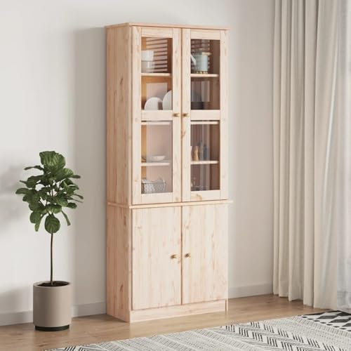 Somanki Vitrinenschrank ALTA 77x35x186,5 cm Massivholz Kiefer, Glasvitrine, Vitrinenschrank, Schrank, Display Case, Sammlervitrine, Glassvitrinenschrank