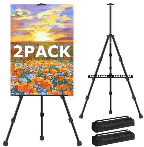 VAIIGO 2 Pack Metal Easel Stand for Painting & Display, Adjustable 37-153cm Tripod Artist Easel, Foldable Floor/Tabletop Easel with Carry Bag, for Poster, Canvas, Signs, Weddings, Events, Exhibitions