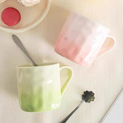 400ml Keramik Teetasse, Kaffeetasse,Handgemachte becher, Kreative Keramik Tasse, Ästhetische Tassen für Milch, Keramikbecher mit Verlaufsverlauf, Geschenk für Geburtstage (Rosa +Grün, 2)