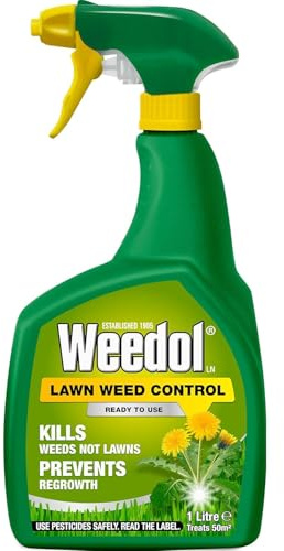 Weedol Lawn Weed Killer Gun 1L (Non-Clopyralid Formula) | Ready-to-Use Selective Weed Control for Lawns | Kills Common Weeds Without Harming Grass | Spot Treatment Spray