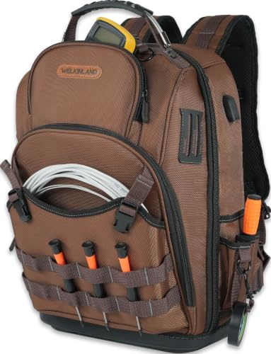WELKINLAND-70Pockets HVAC Backpack, Hard-Bottom Tool Backpack Electrician