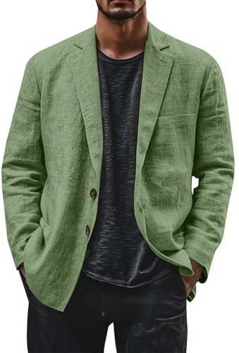Blazer en lin pour homme - Veste de costume de loisirs légère à deux boutons - Coupe ample - Blazer de bureau - Couleur unie - Polyvalente - Veste de costume à revers cranté - Vestes avec poche