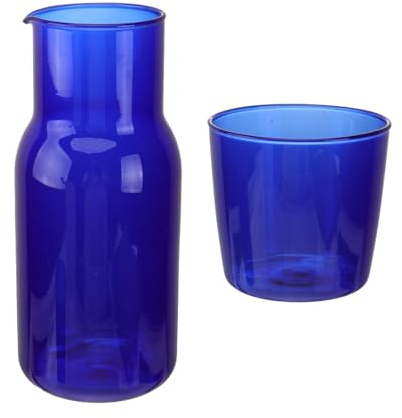 NOLITOY Colored Borosilicate Glass Cup and Water Kettle Set Blue Drinking Tools Kit with Water Bottle and Glass Cup for Home Office Hotel Use for Cold Beverages and Entertaining