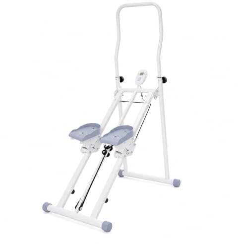 Treppensteiger Klappbar 150kg Tragkraft, Stair Stepper mit LCD-Display & Verstellbaren Griffen, Cardio Geräte für Zuhause, Fitnessgerät für Effektives Ganzkörpertraining, Weiß