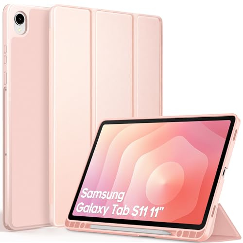 EasyAcc Hülle für Samsung Galaxy Tab S11 2025 11 Zoll mit S Pen Halter | für Samsung SM-X730 / SM-X736 Ultra Dünn mit Standfunktion Smart PU Leder Schutzhülle,Rosé Gold