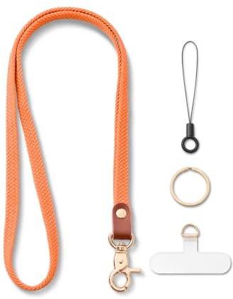 Schlüsselband zum Umhängen Schlüsselanhänger Lang Lanyard Orange | 48 cm Geflochten Elastisch Schlüsselkette Schlüsselbänder zum Umhängen Langer Lehrer Ausweishülle für Schlüssel Handy Lanyard