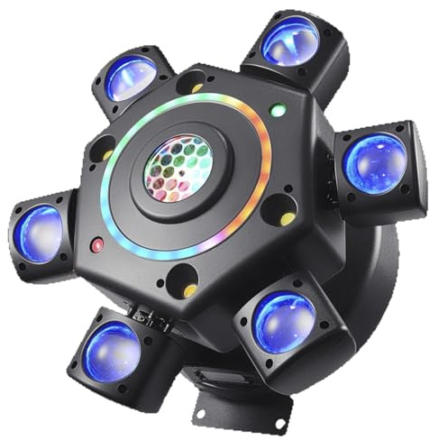 Multi-Beam-LED-Atmosphärenlicht,150W 6 Arms Beam Rotating Stage Lights,0-100% Dimmung,Laser/Strobe,Support Remote& Sound Activated für DJs, Bands, Bars, Lasershow (Schwarz)