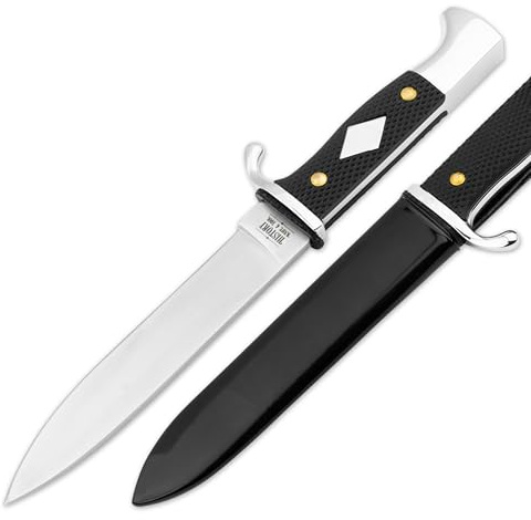 HISTORY KNIFE & TOOL® - German Scout Knife - klassisches Pfadfindermesser mit 14 cm Klinge - Fahrtenmesser traditionell mit schwarzem Griff - historisches Gürtelmesser feststehend mit Metallscheide