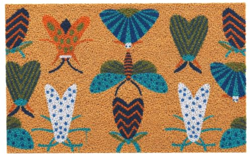 Relaxdays Fußmatte Kokos 60x40cm, Türvorleger Falter, Mehrfarbig | rutschfest, wetterfest, Fußabstreifer innen & außen