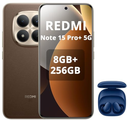 XIAOMI REDMI Note 15 Pro+ 5G- Smartphone 8+256GB,Display AMOLED 1.5K da 6,83,Snapdragon 7s Gen 4,fotocamera da 200MP,Marrone,caricabatterie non incluso,incluso cuffie smart incluse blu