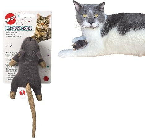 SPOT Flat Mouse Frankie with Catnip - Cat Toy, Fuzzy Mice with Catnip and Crinkle Sound, Perfect Size for Pouncing on, Chasing, Hunting - 5.5in Plush Toys, Assorted Colors