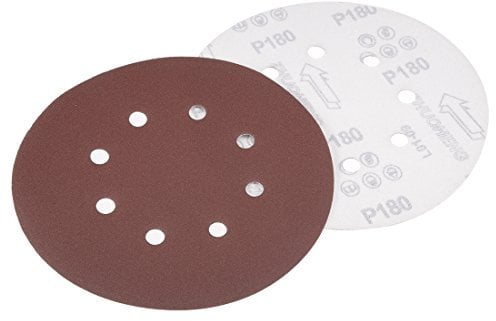 Sourcingmap 10Pcs 7 inch 8 Hole Hook and Loop Sanding Disc 180 Grit Flocking Sandpaper Random Orbital Sander Paper