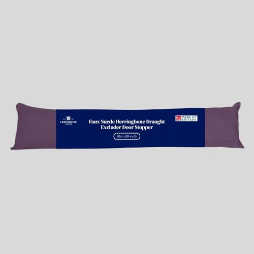 Lancashire Textiles Faux Suede Herringbone Draught Excluder Door Stopper – Effective Insulation, Energy Saver – Hollowfibre Filling – Prevents Wind and Dust (Lavender, 85 X 20 Cm, 34” X 8”)