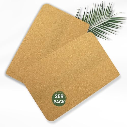 DEALPREIS 2 Stück XXL 45x30x1cm Topfuntersetzer aus Kork - Untersetzer rechteckig für große Auflaufformen, Töpfe, Pfannen, Kaffeemaschine hitzebeständig Getränkeuntersetzer. 100% Naturkork aus der EU