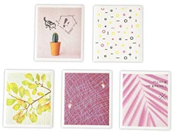 12APM Swedish Dishcloth, Eco-Friendly Cellulose Sponge Cloths Reusable Cleaning washCloths/rag for Kitchen, Pack of 5 (Assorted-Printed)
