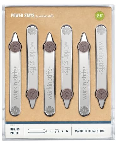 2.5-inch Power Stays Magnetic Collar Stays by Würkin Stiffs | 3 Pair | Includes (6) 2.5” Power Stays with Storage Case | Metal Shirt Collar Stays for Men Clothing | As Seen on Shark Tank